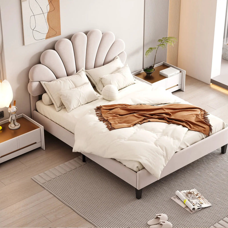Upholstered Platform Bed With Flower Pattern Headboard by HouseOfZazla