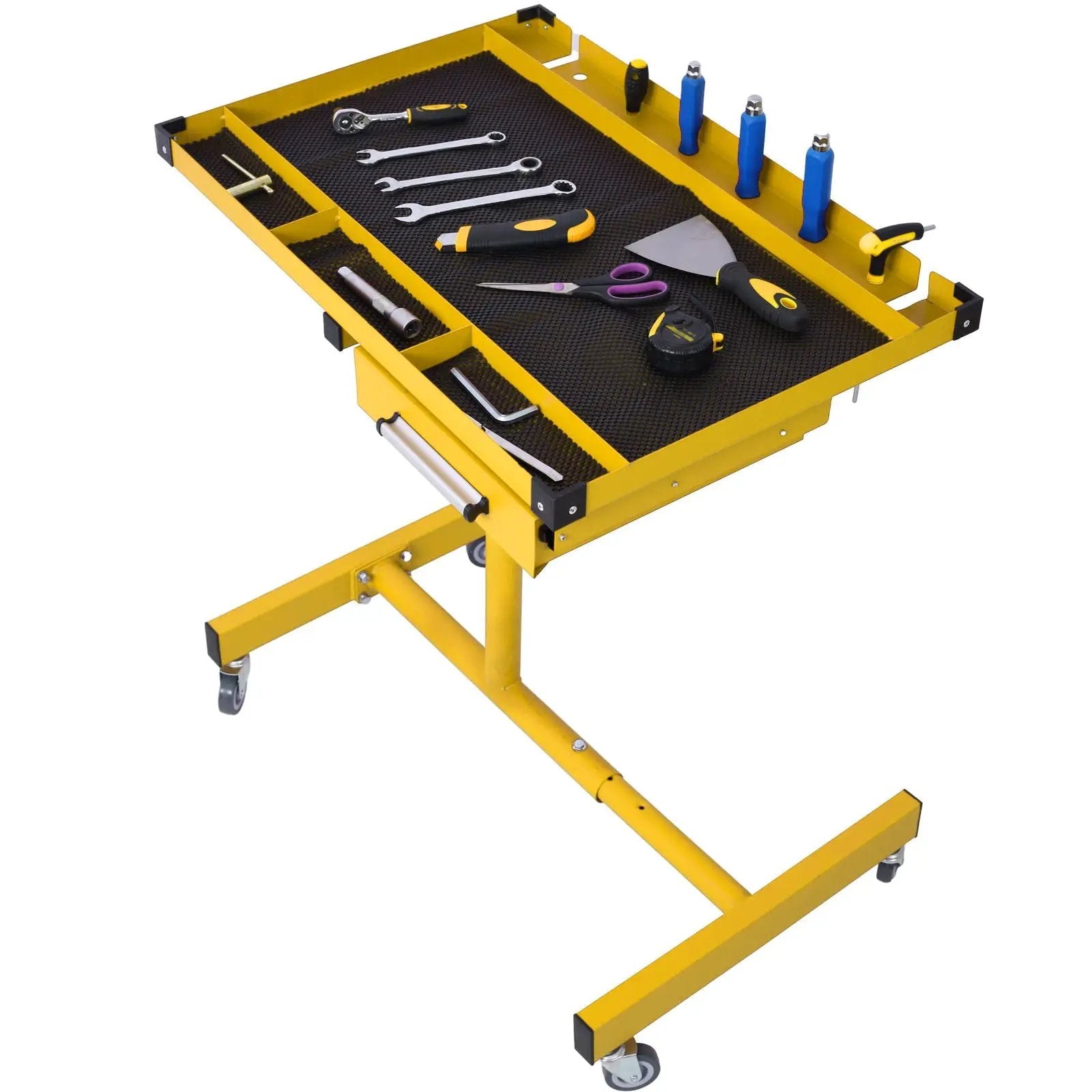 Adjustable Tear Down Work Table With Drawer For Garages, Repair Shops, And Diy, Portable, (4) 2.5" Swivel Casters, 220 Pound Capacity, Rubber Corners, Heavy Duty Steel by Unique Piece Furniture