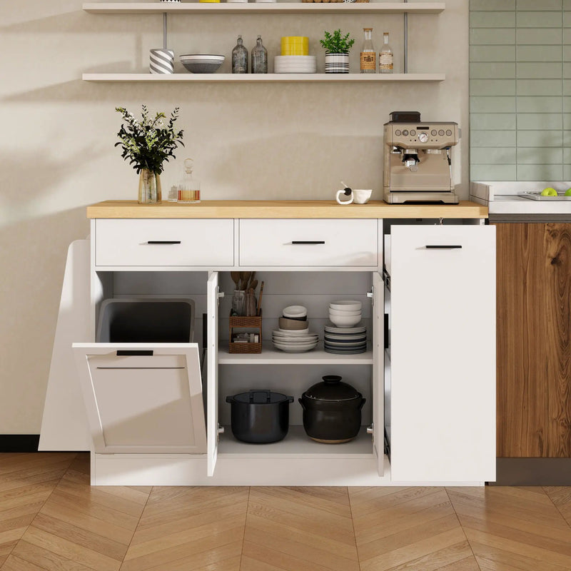Kitchen Sideboard With Sliding Door Cabinet, 3 Tier Spice Rack by Unique Piece Furniture