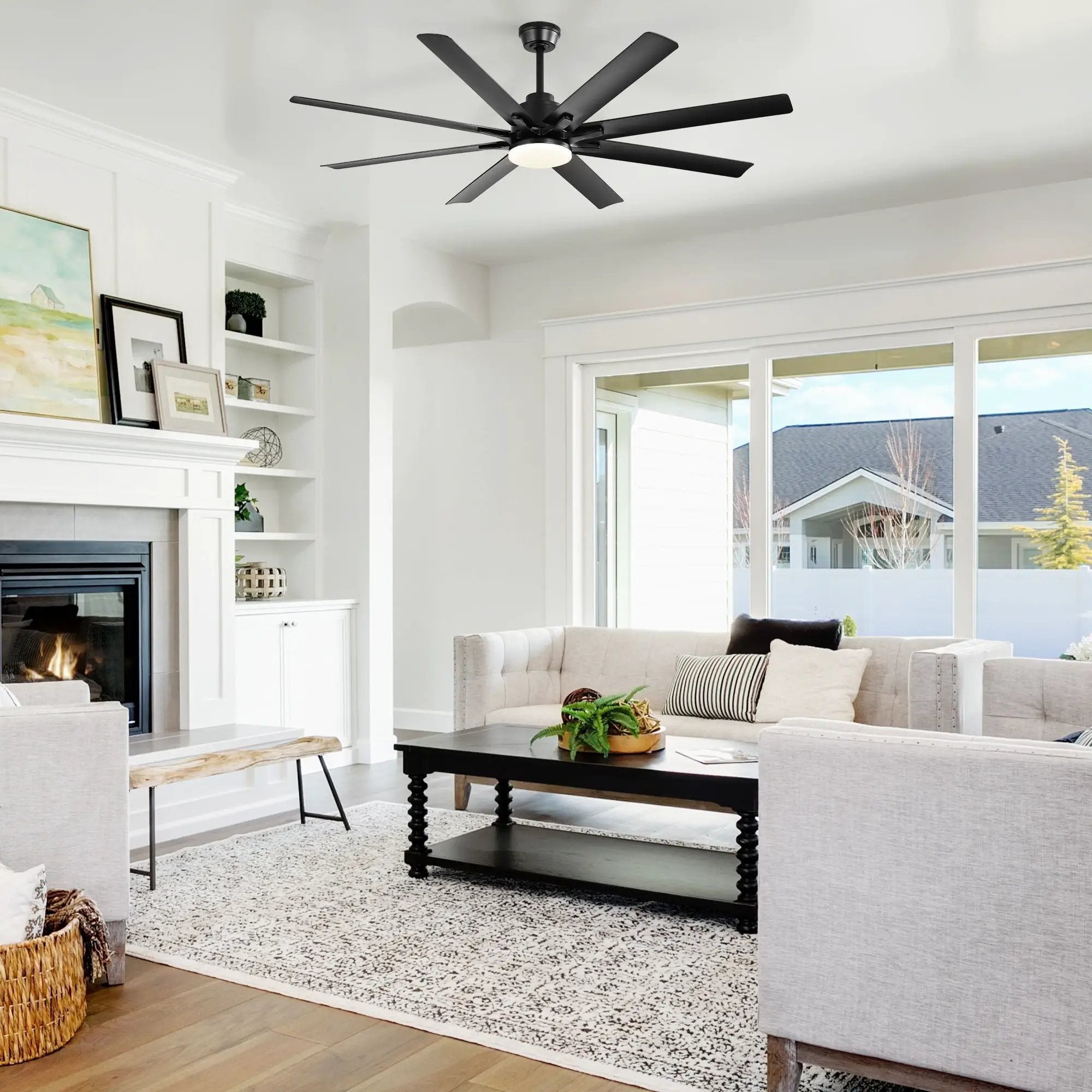 Ceiling Fan With Light 8 Blades, 18W LED 3 Color Dimmable Light - Matte Black by HouseOfZazla