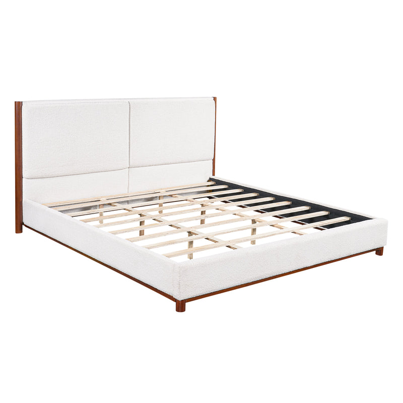 King Size Upholstered Bed Frame with Slat Support - White & Walnut, photo 7 of 10