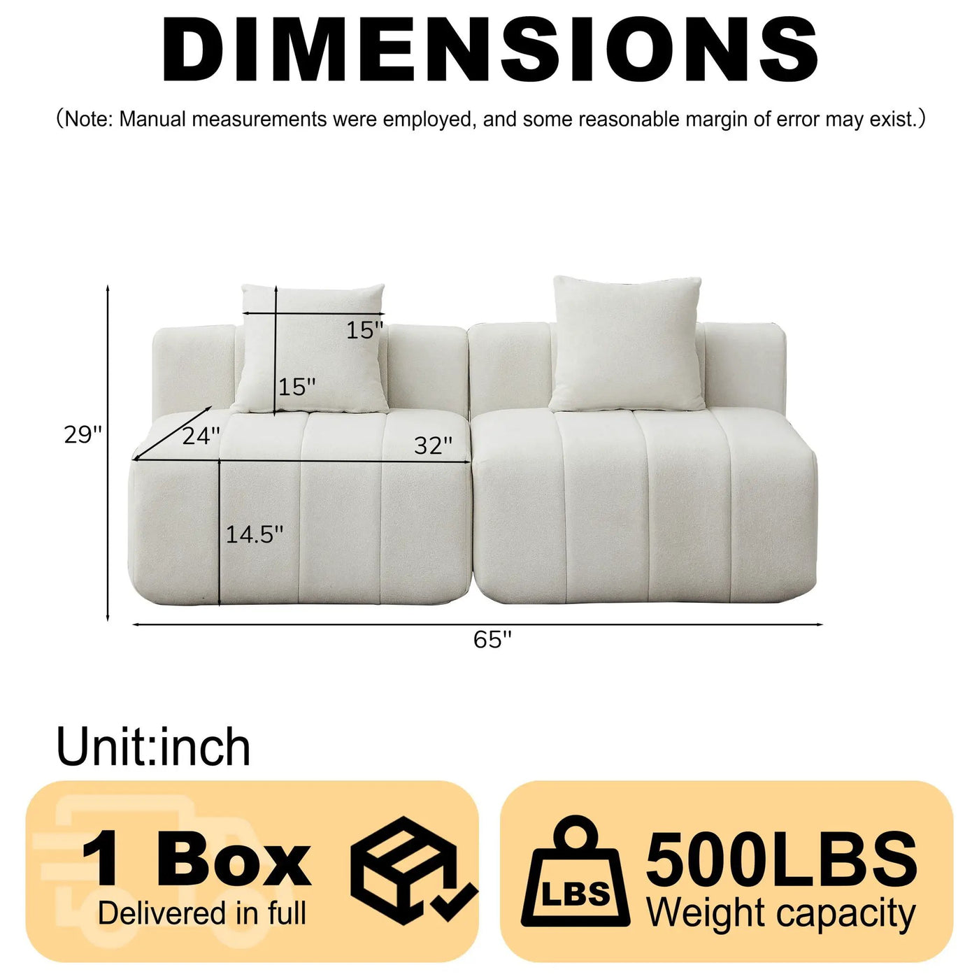 Modular Sectional Sofa With 2 Pillows, Symmetrical Design by HouseOfZazla