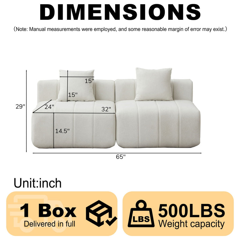 Modular Sectional Sofa With 2 Pillows, Symmetrical Design by HouseOfZazla