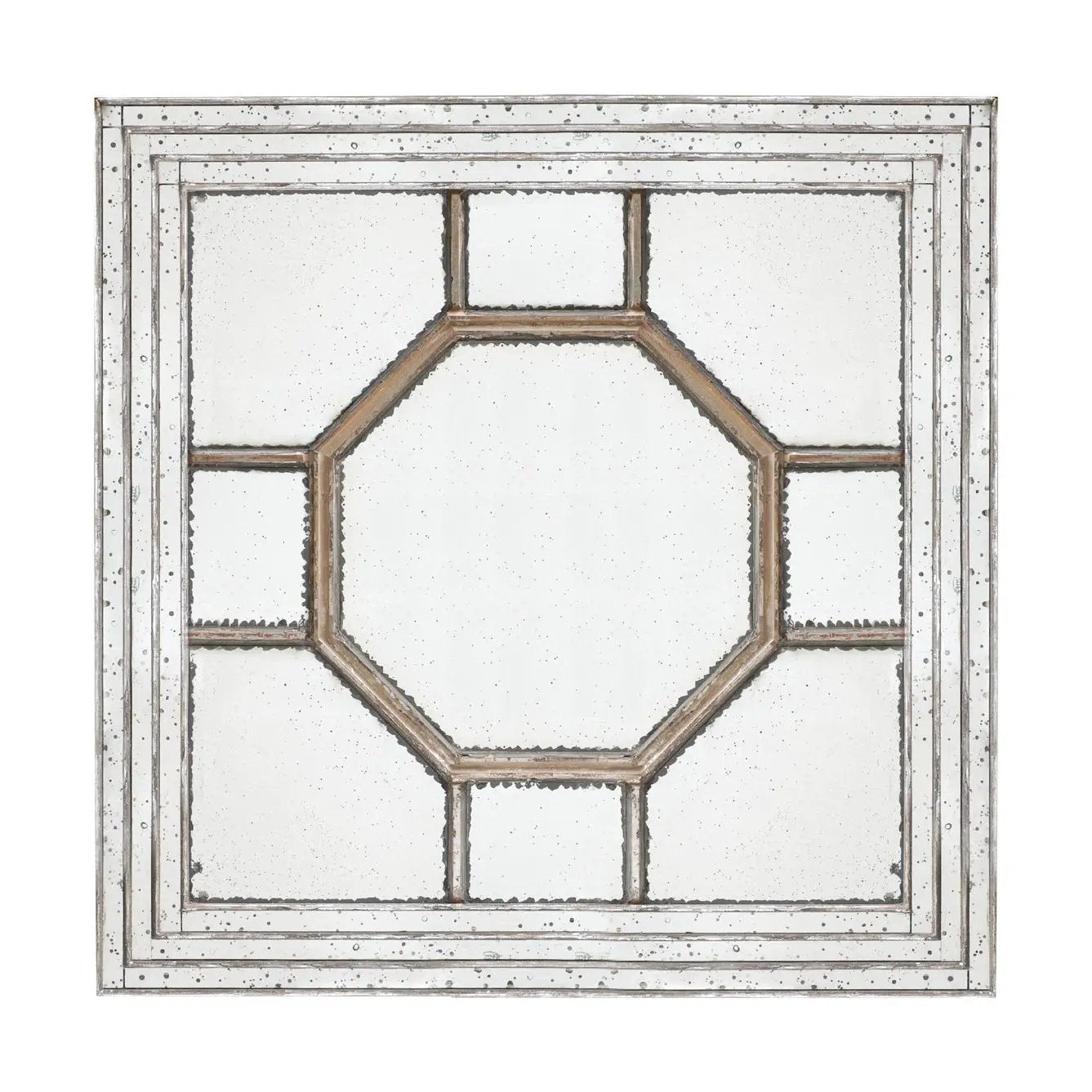 Antique Style Decorative Square Wall Mirror With Mirrored Frame, Wall Decor For Living Room Entryway, Console Lean Against Wall - Silver by HouseOfZazla