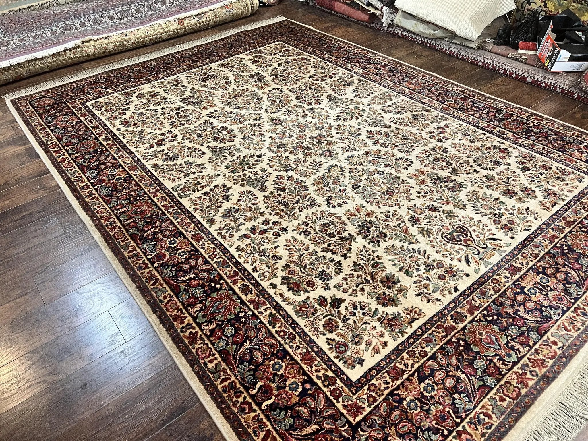 Karastan Rug 8' 8" x 12', Ivory Sarouk #760, Original Karastan Carpet 700 Series, Wool Karastan Area Rug, USA Made, Large Karastan w/ Label by Jewel Rugs