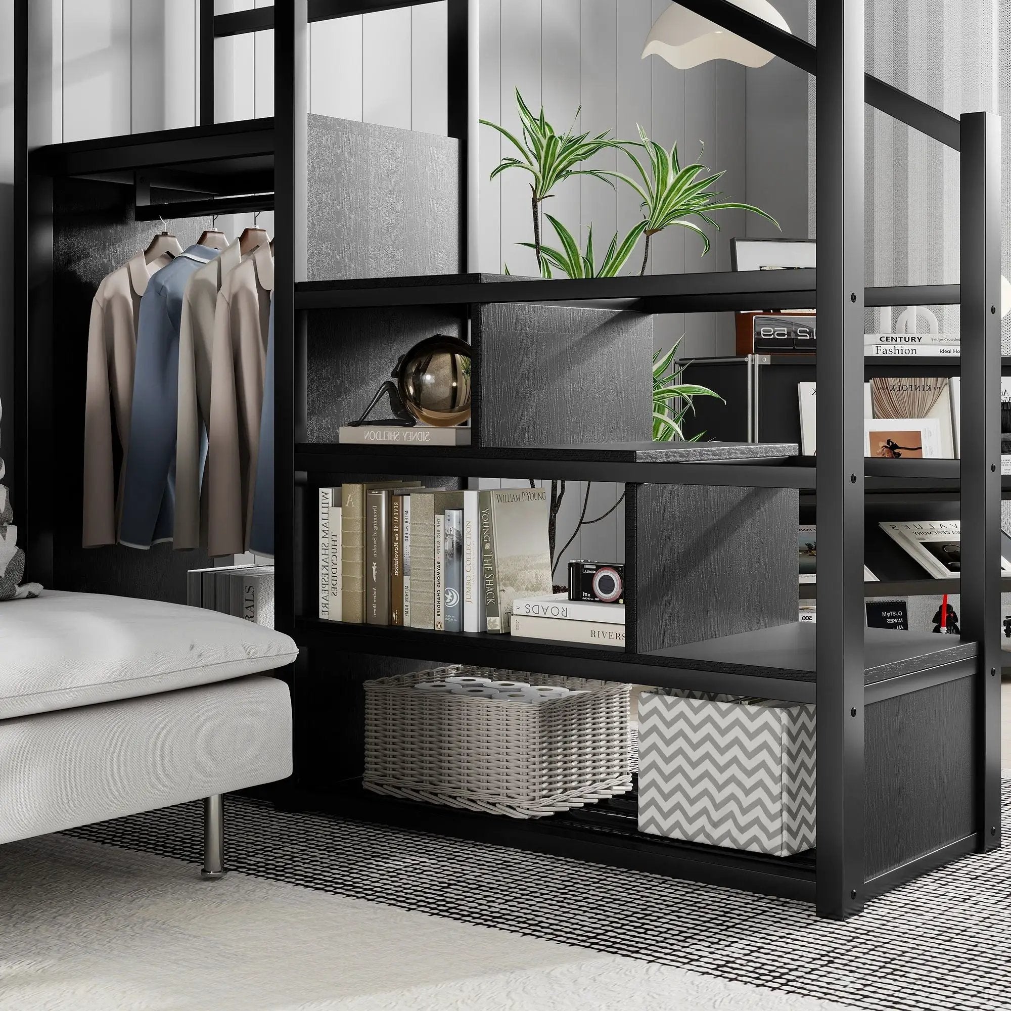 Loft Bed With Storage Shelves, Wardrobe by HouseOfZazla