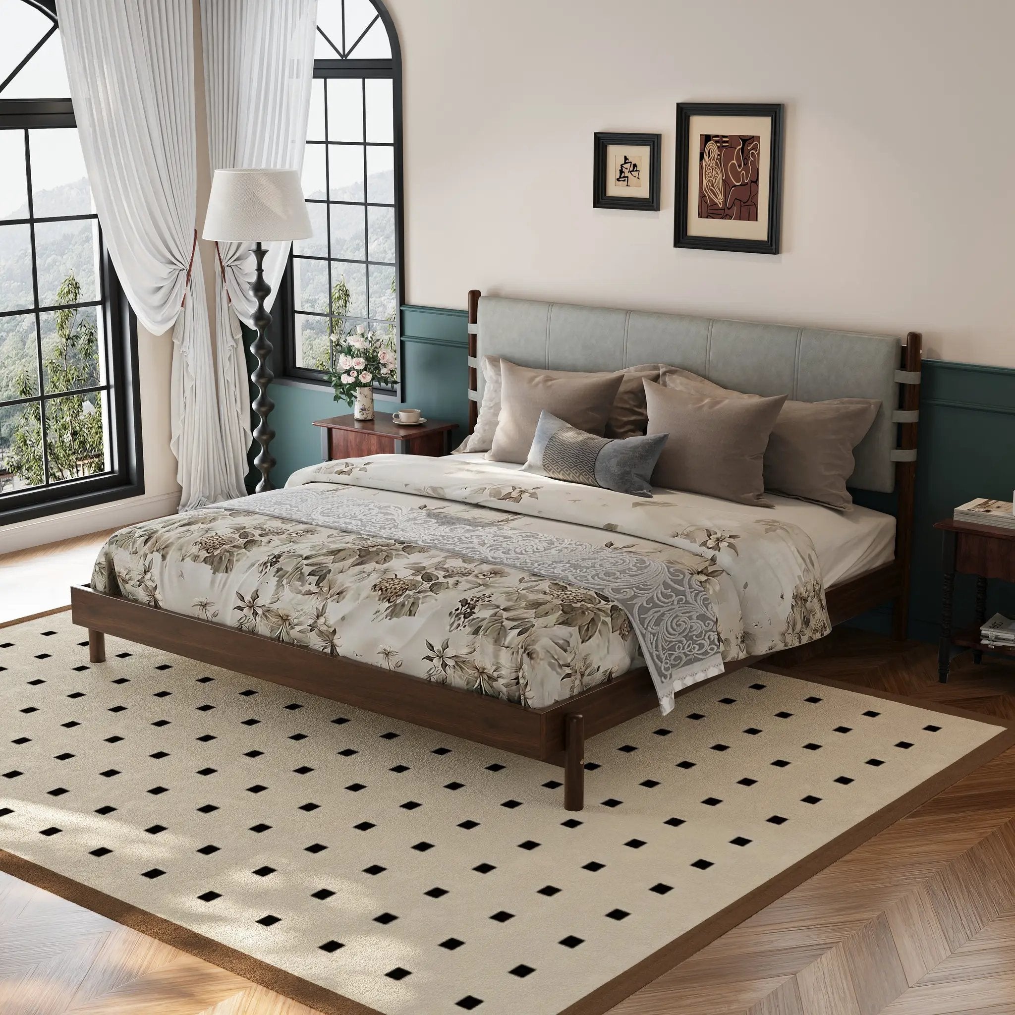 Premium Rubber Wood Platform Bed Frame, King Size with Headboard by HouseOfZazla