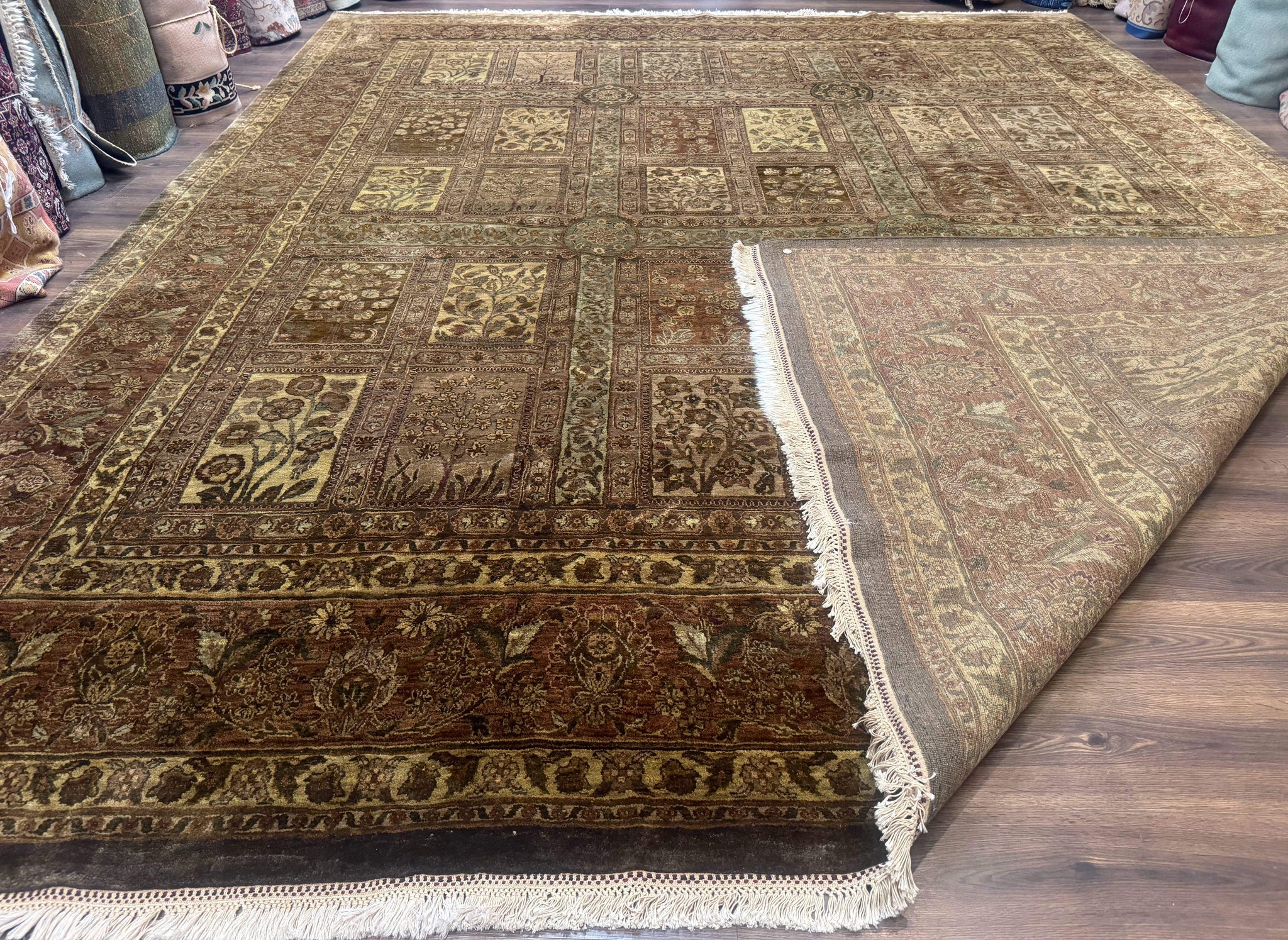 Large Indian Wool Rug 12x14, Wool Handmade Panel Design Carpet, Traditional, Palace Size by Jewel Rugs