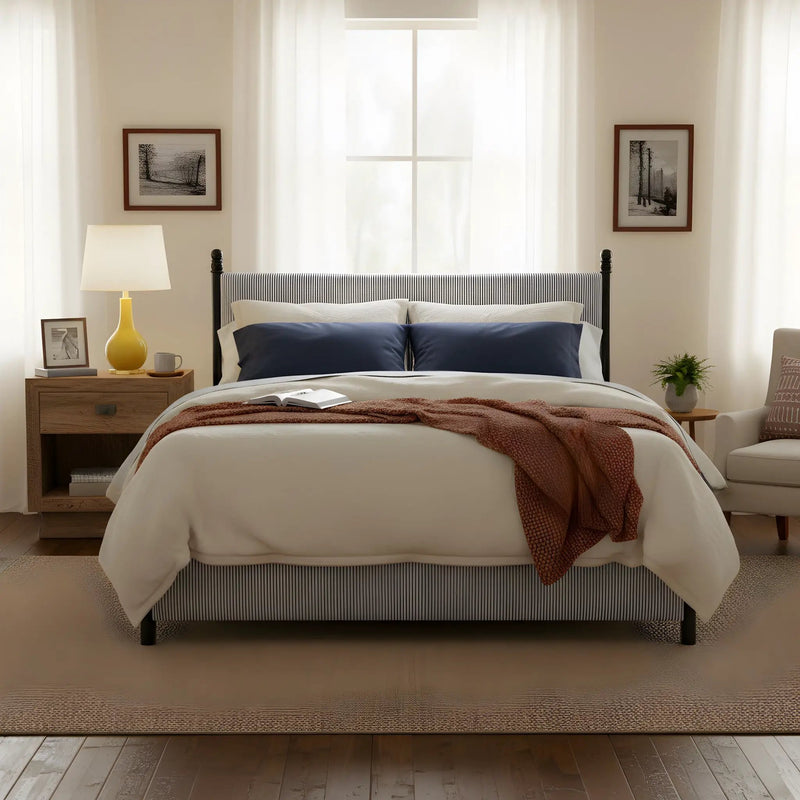 48-inch Striped Rubberwood Upholstered Bed, King by HouseOfZazla
