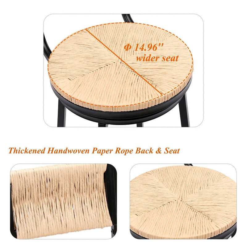 Bar Stools Swivel Counter Chairs With Metal Frame Hand Woven Paper Rope Dining Barstools For Kitchen Counter (Set of 2) by Unique Piece Furniture