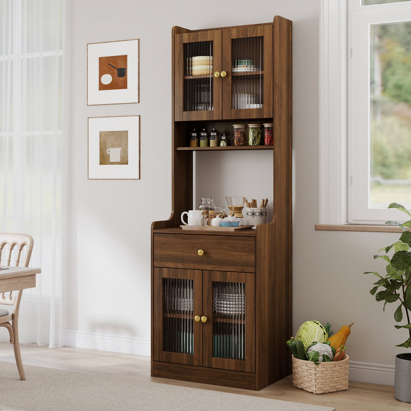 Farmhouse Kitchen Pantry Hutch Storage Cabinet with Microwave Stand - White, photo 3 of 10