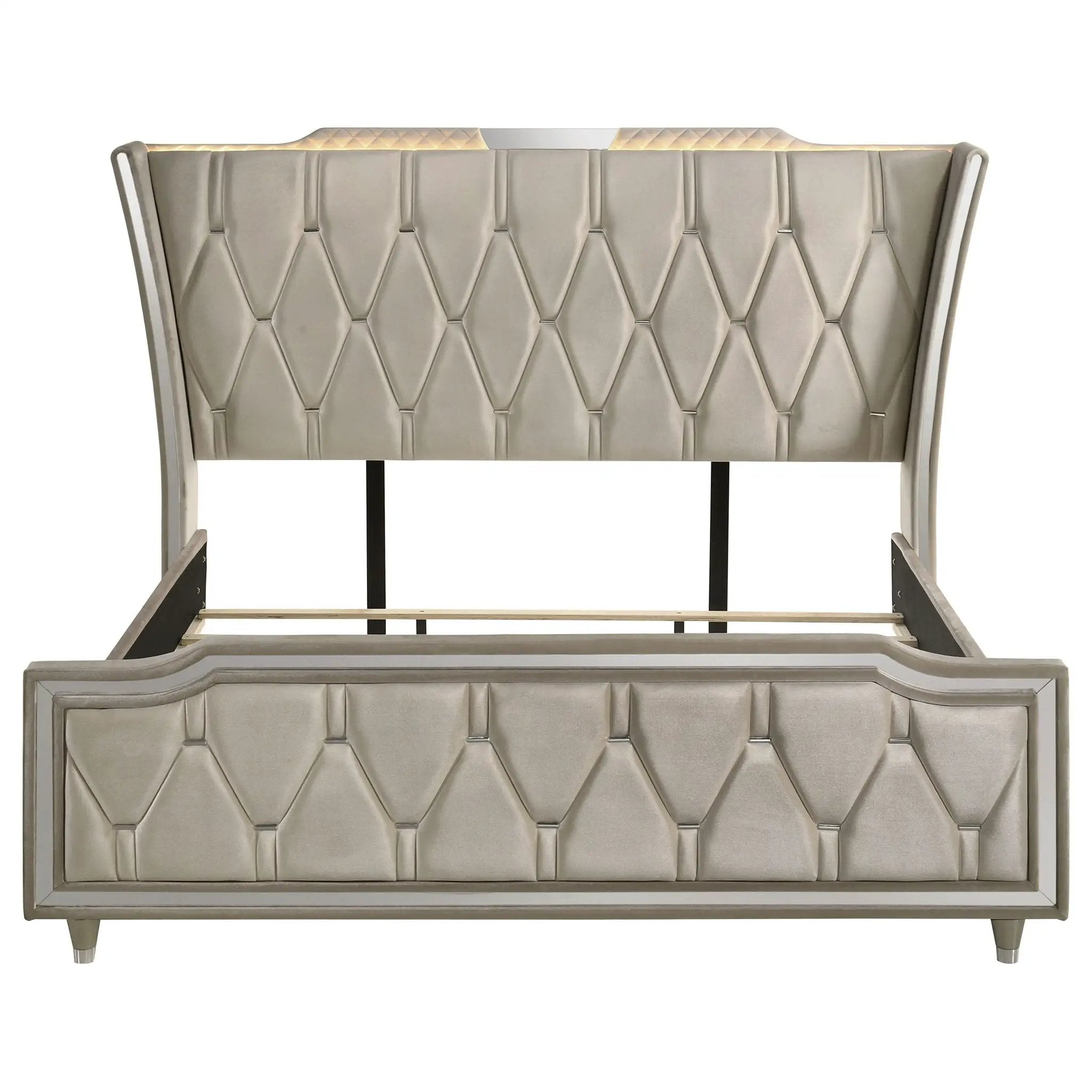 Lorient Eastern King LED Upholstered Bed Ivory and Camel by Unique Piece Furniture