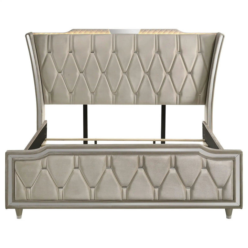 Lorient Eastern King LED Upholstered Bed Ivory and Camel by Unique Piece Furniture
