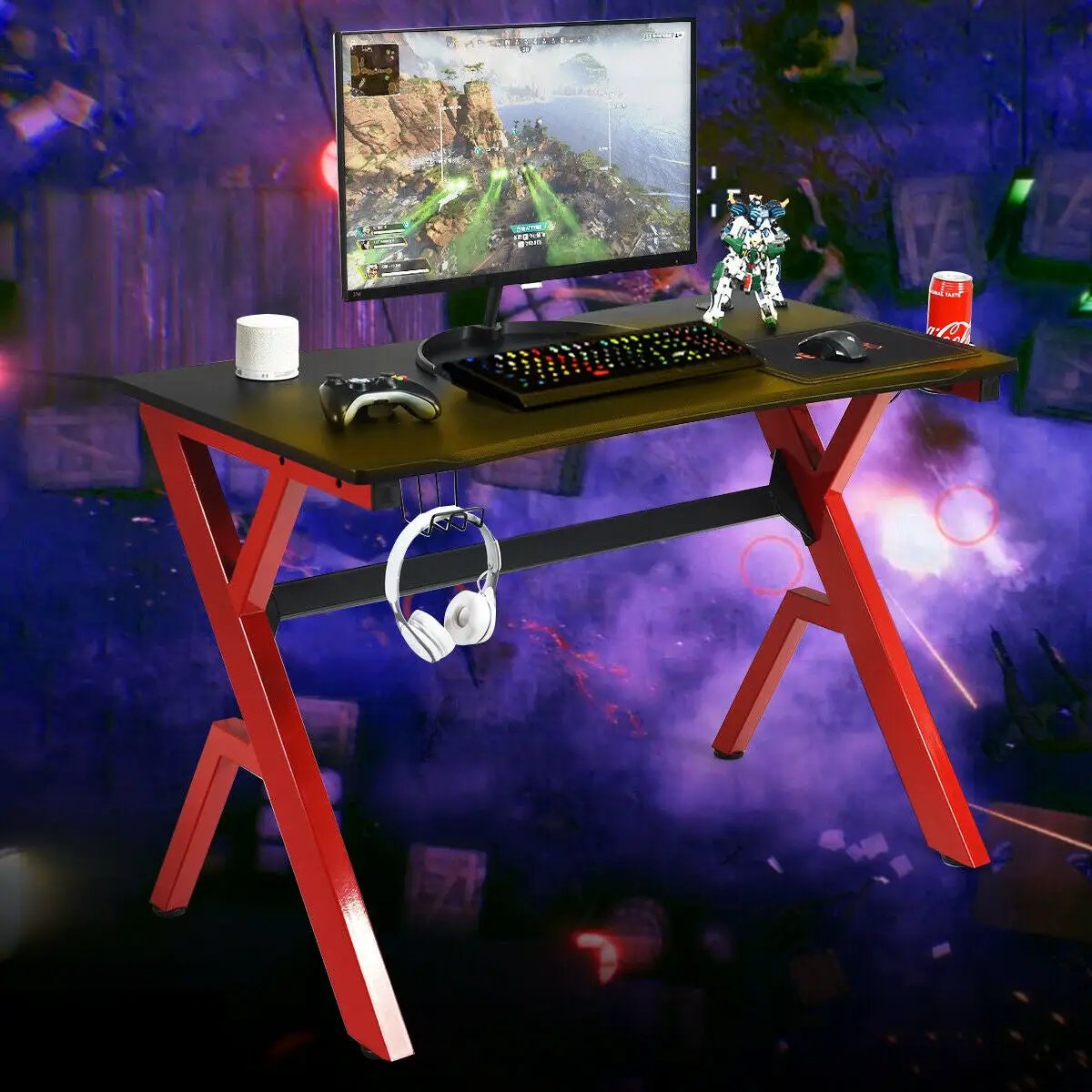 Ergonomic Gaming Desk with Carbon Fiber Surface and R-Shape Steel Frame by DirectDeals