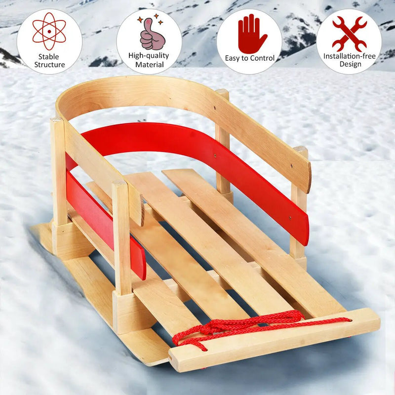 Outdoor Play Baby Kids Wooden Sled with Solid Wood Seat by DirectDeals