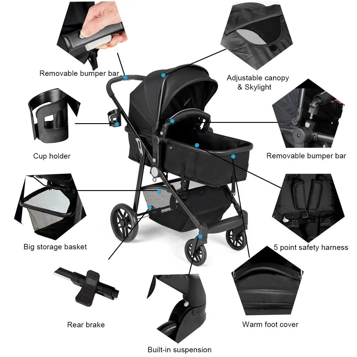 2-in-1 Foldable Pushchair Newborn Infant Baby Stroller by DirectDeals