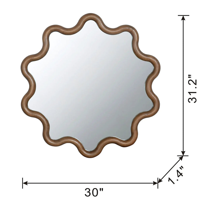 Wooden Accent Mirror With Unique Frame, Wall Mirror For Living Room Bedroom Entryway - Brown by HouseOfZazla