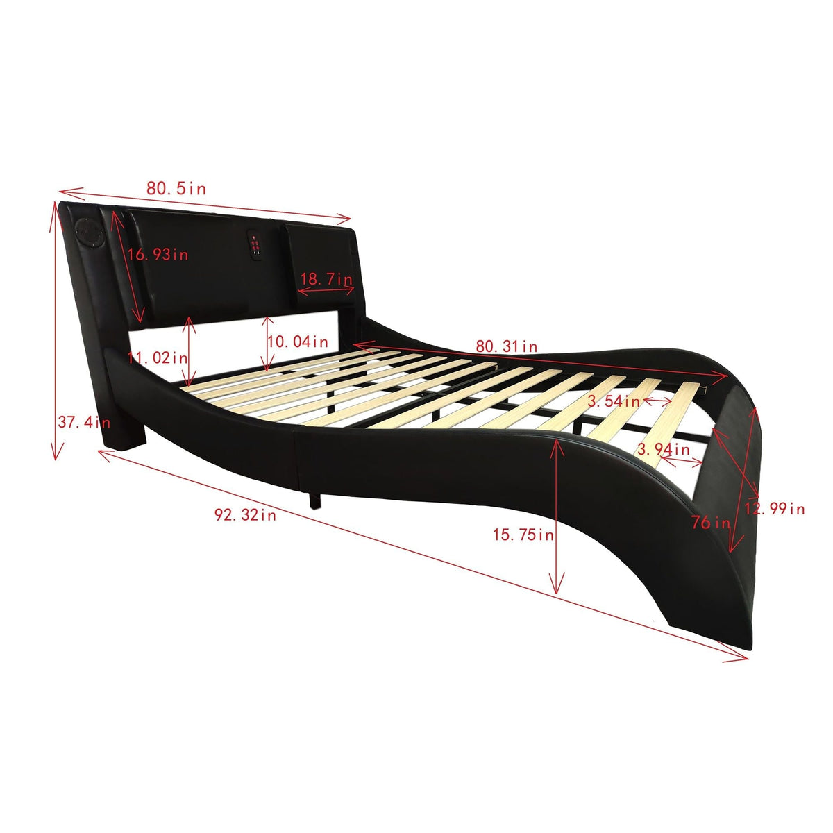 Platform Bed Frame with LED Lighting, Bluetooth & Massage - Faux Leather, photo 12 of 16