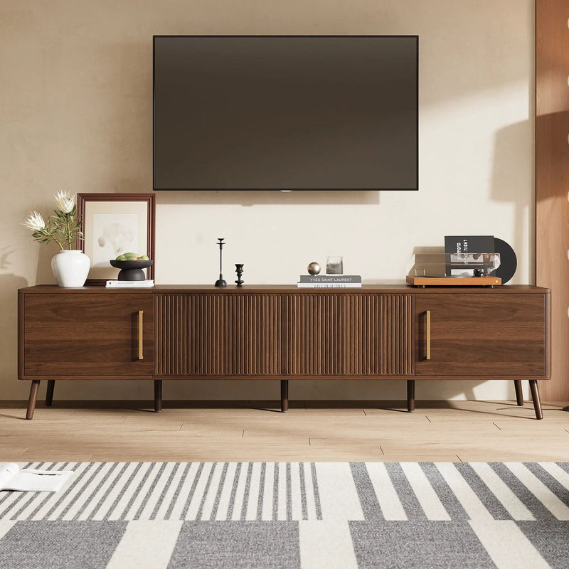 TV Stand For TVs Up To 85" With Fluted Door, Cable Management, Soft-Closing Hinges - Walnut by Unique Piece Furniture