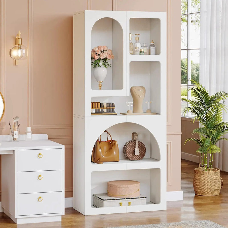 Geometric Arched 5 Shelf Art Display Bookcase For Living Room - White by HouseOfZazla