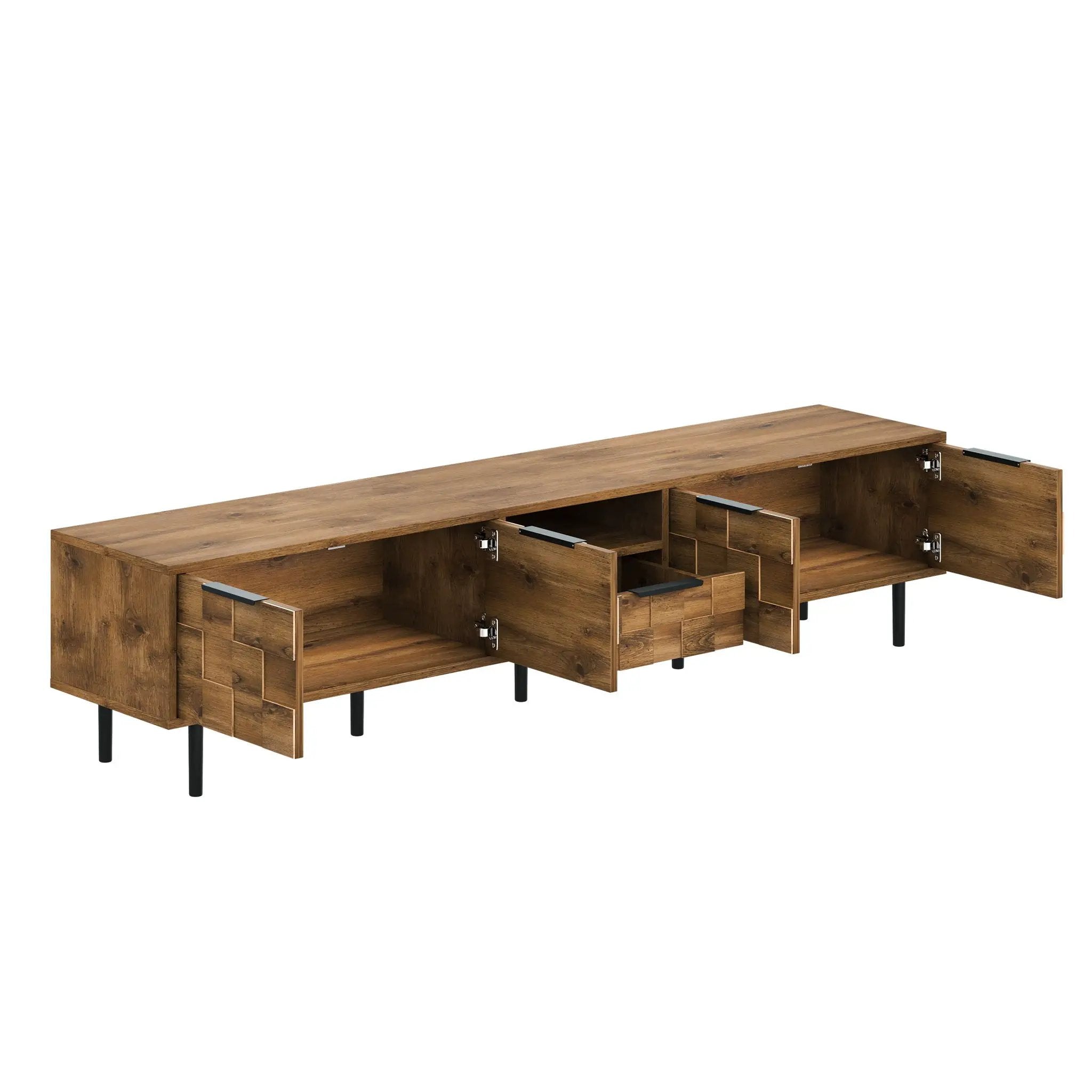 TV Stand, L Shaped Handle Entertainment Console With Storage - Natural by HouseOfZazla