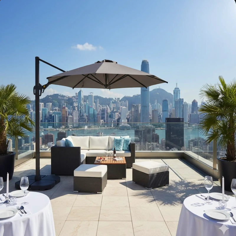 Round Cantilever Patio Umbrella With 360 Rotation & Infinite Tilt Adjustment by HouseOfZazla