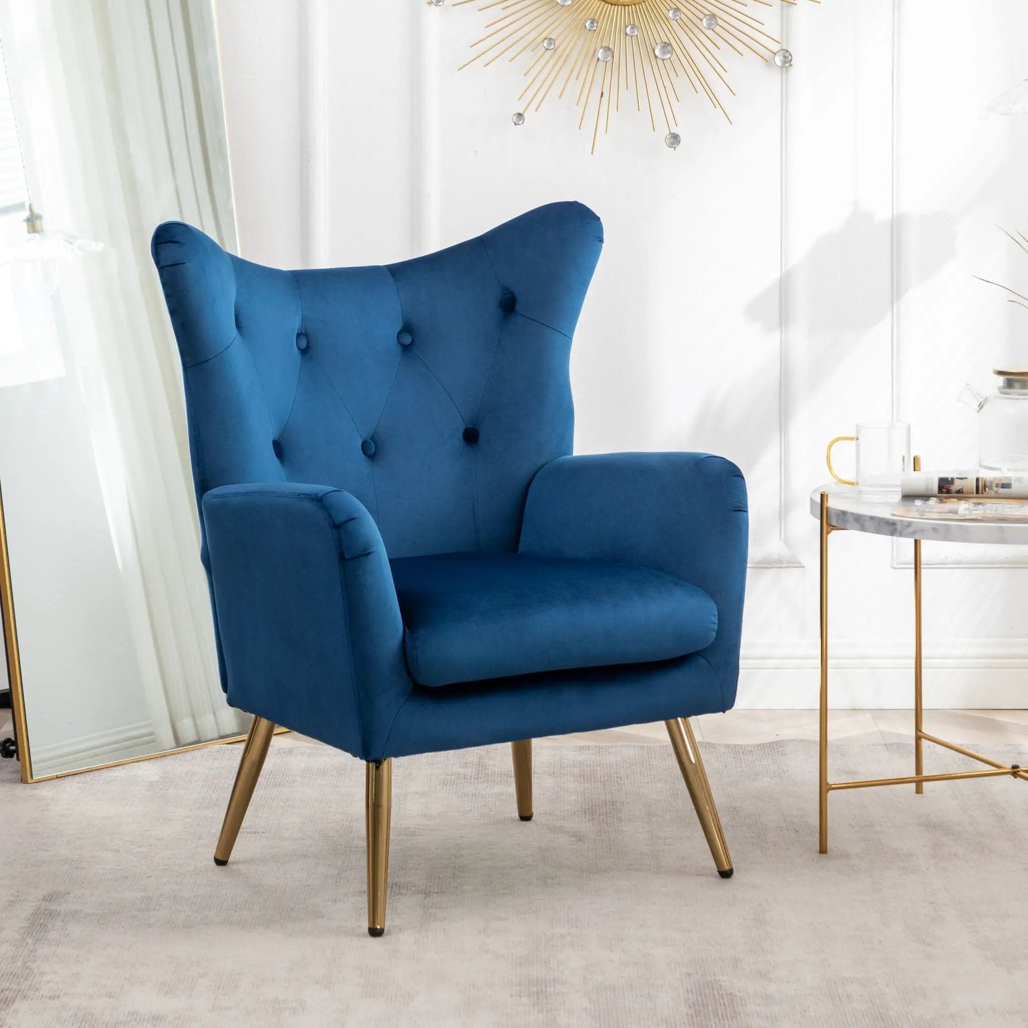 Sovarol - Velvet Button-Tufted Wing Back Accent Chair - Blue by Unique Piece Furniture