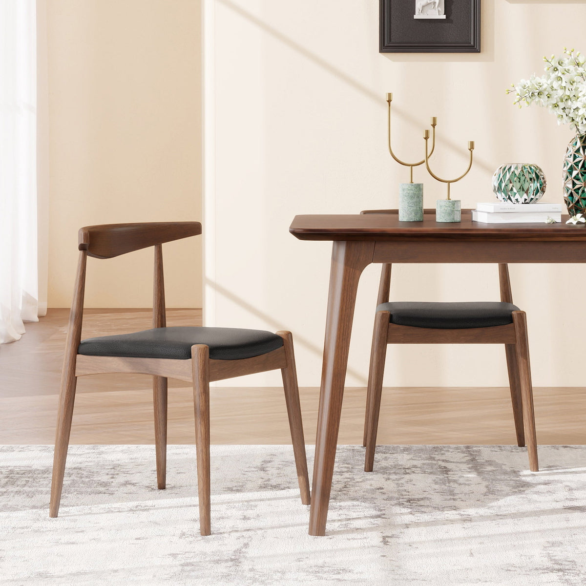 Set of 2 Rubberwood Dining Chairs with Faux Leather Upholstery - Multiple Colors