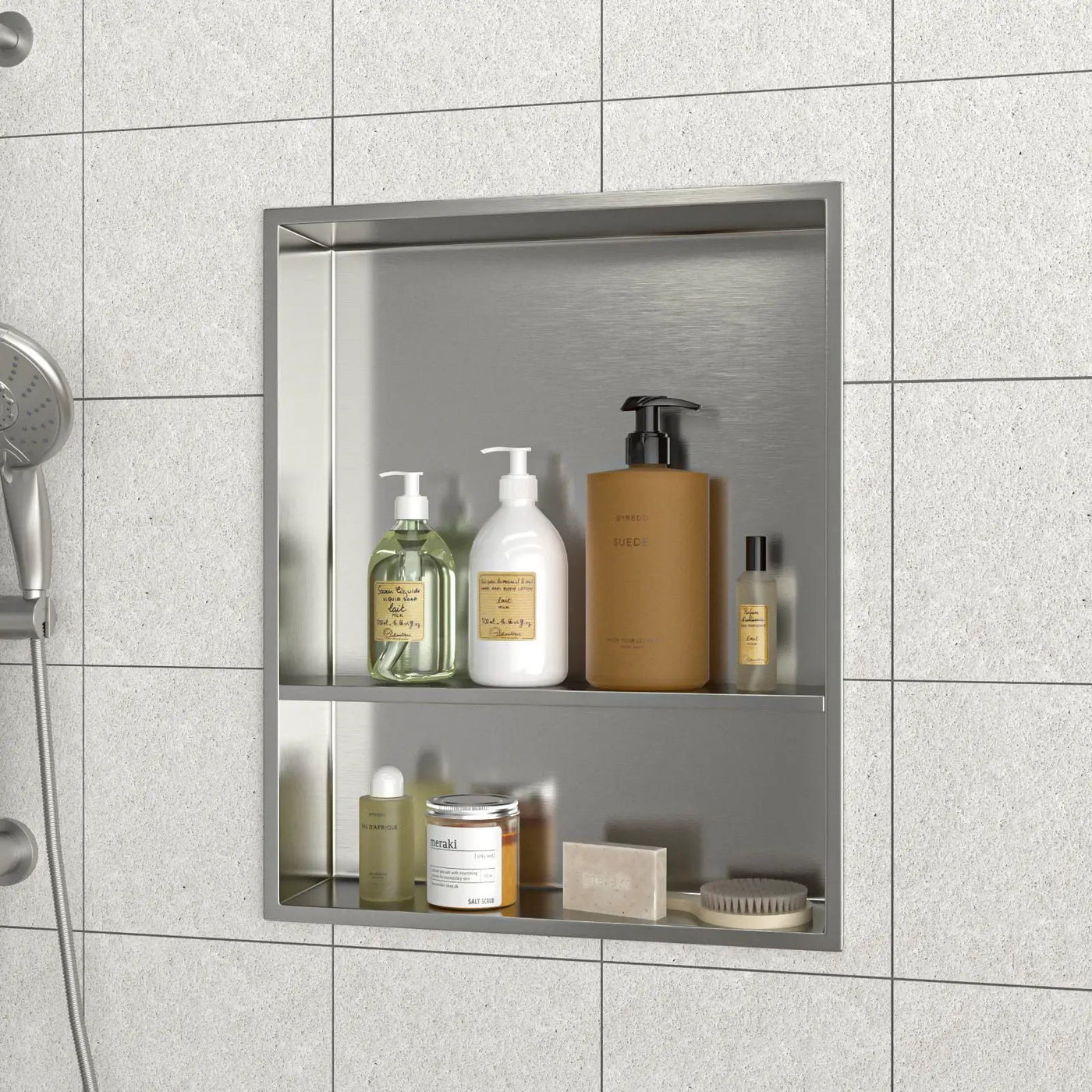 Modern Stainless Steel Shower Niche Double Shelf For Bathroom by HouseOfZazla