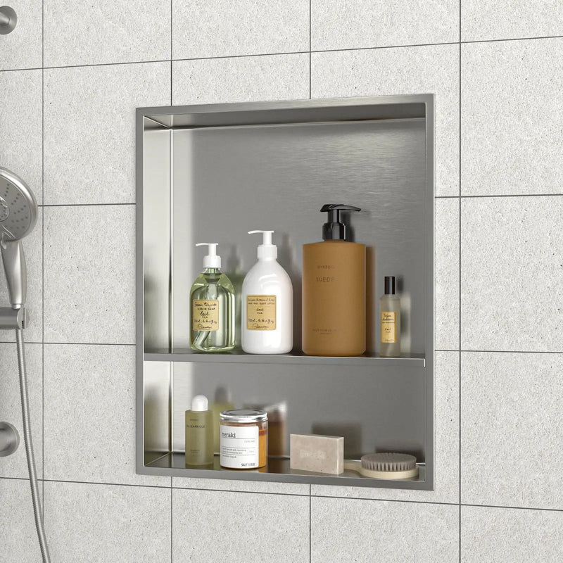 Modern Stainless Steel Shower Niche Double Shelf For Bathroom by HouseOfZazla