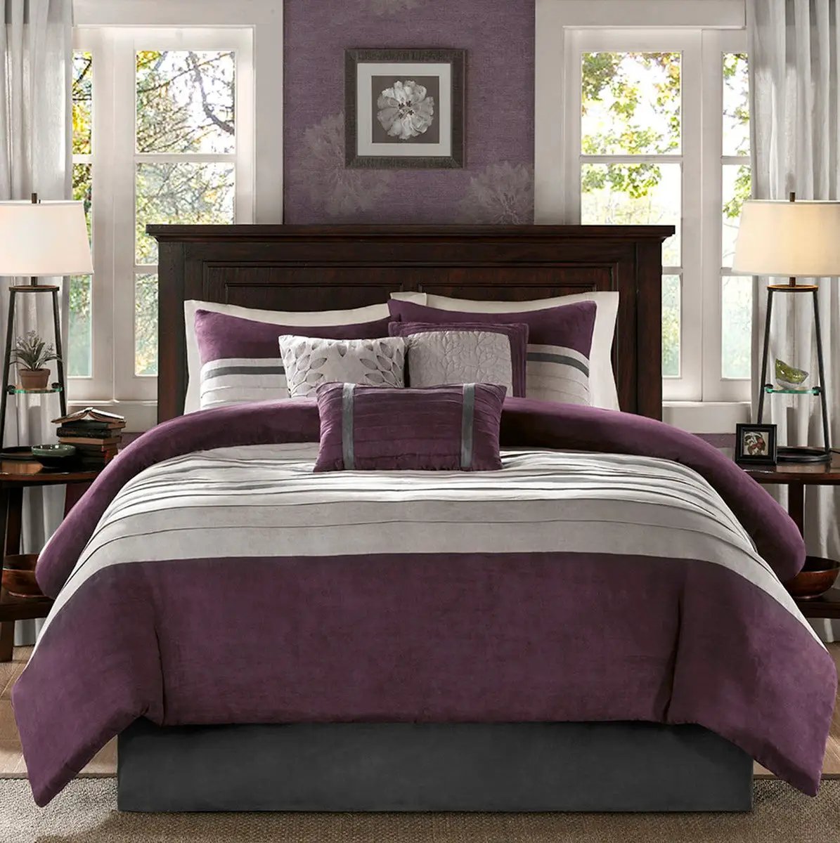 7 Piece Faux Suede Comforter Set Purple Queen by HouseOfZazla