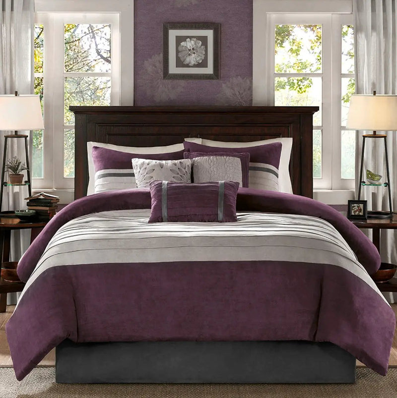 7 Piece Faux Suede Comforter Set Purple Queen by HouseOfZazla
