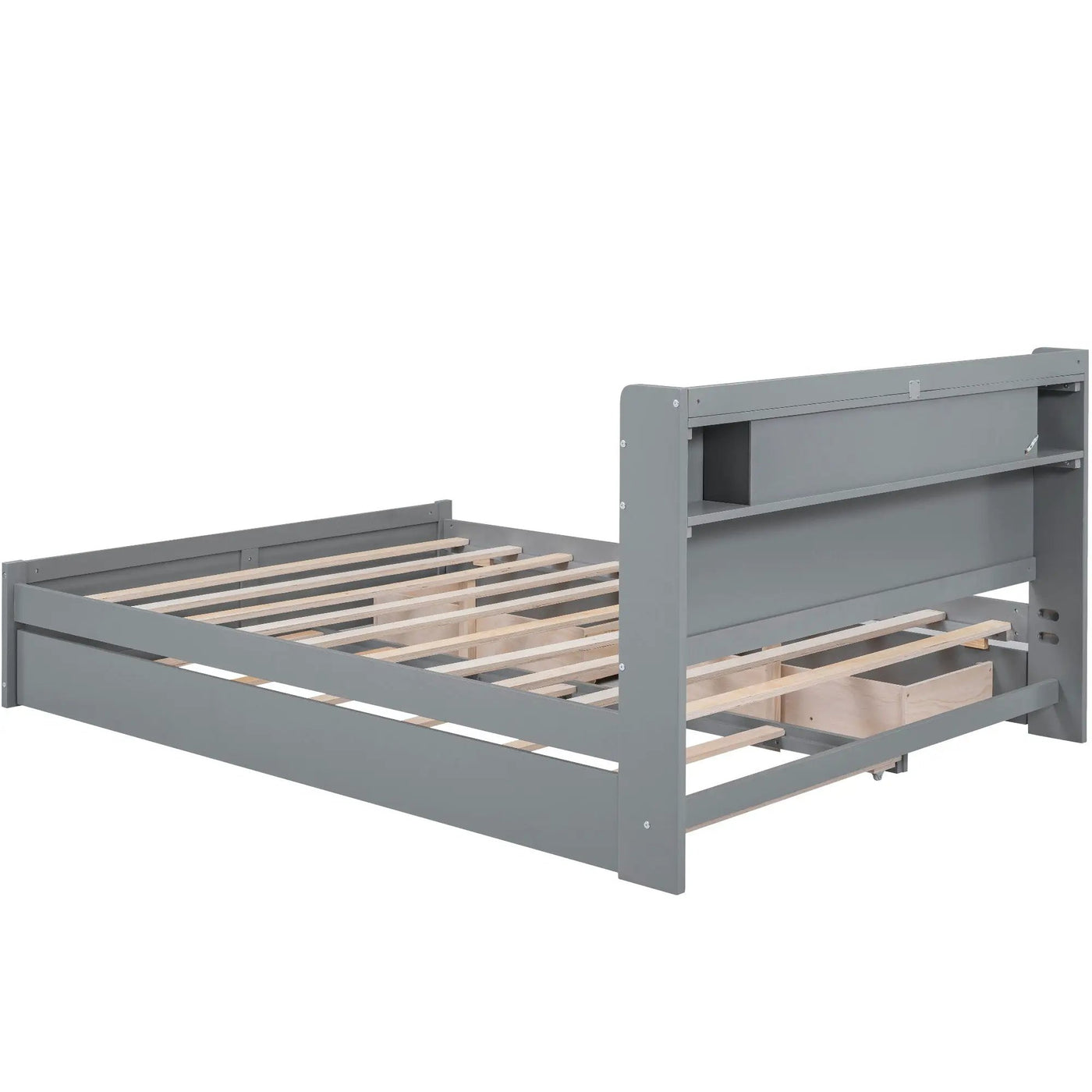 Storage Platform Bed With LED Lights, 2 Drawers And Trundle by HouseOfZazla