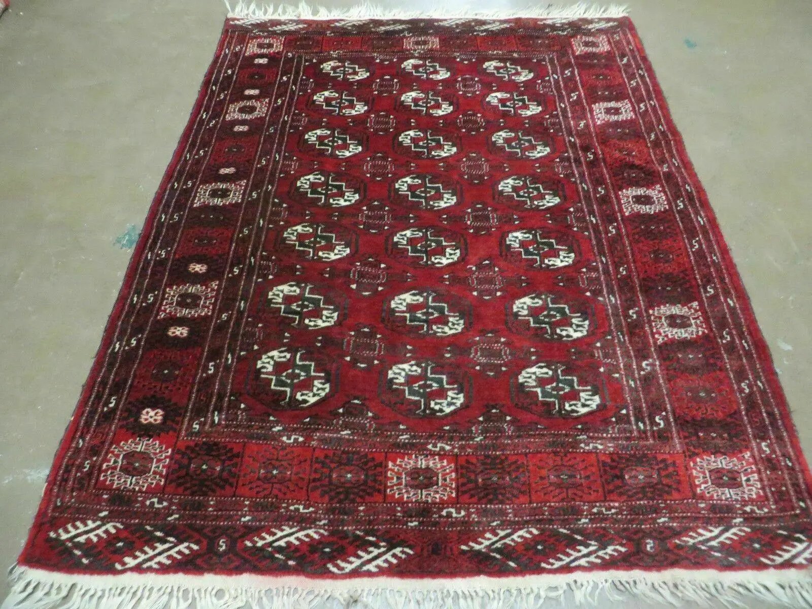 4' 5" X 5' 7" Semi Antique Handmade Afghan Yamud Turkoman Bokhara Wool Rug by Jewel Rugs