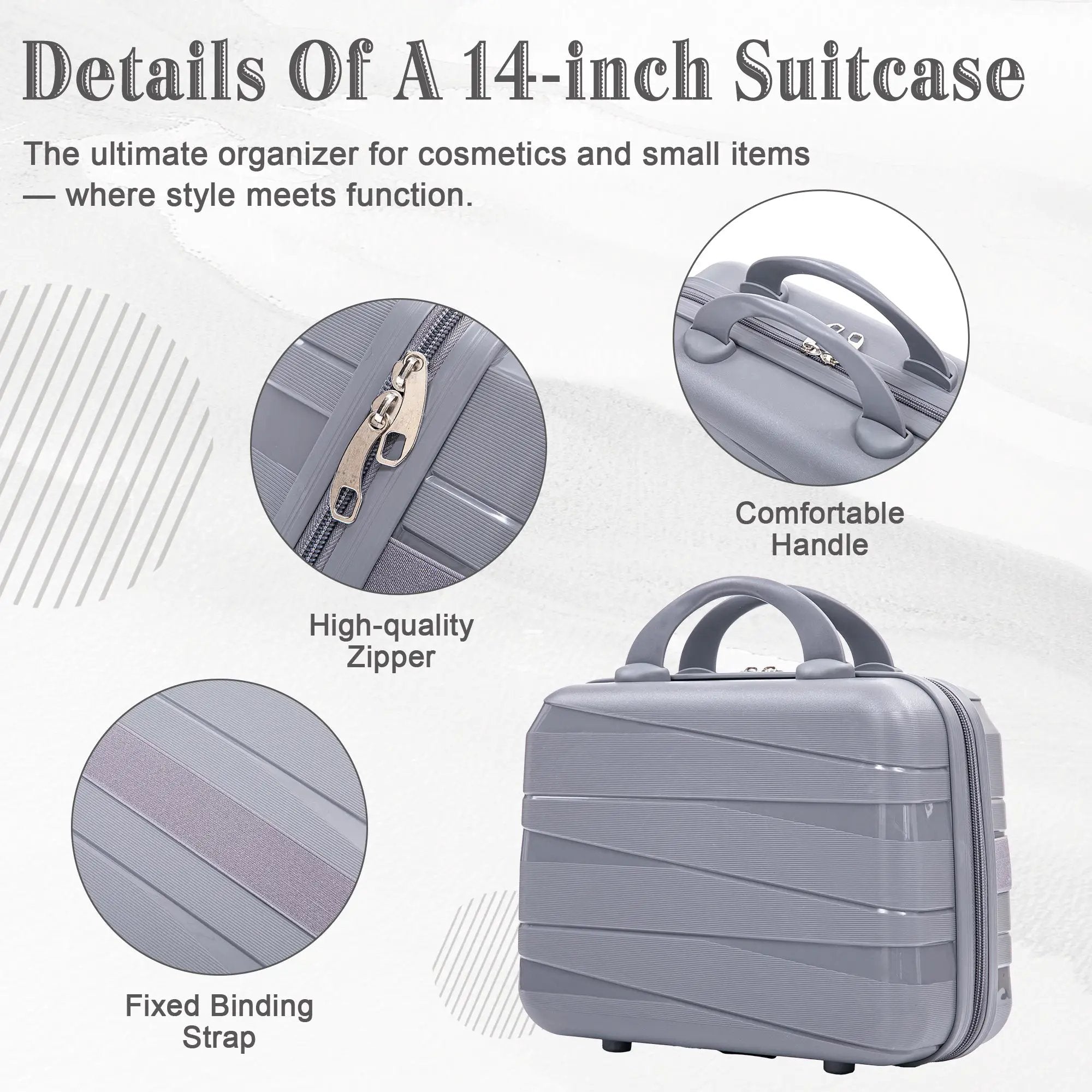 4-Piece PP Spinner Wheel Luggage Set with Cosmetic Case, Light Gray by HouseOfZazla