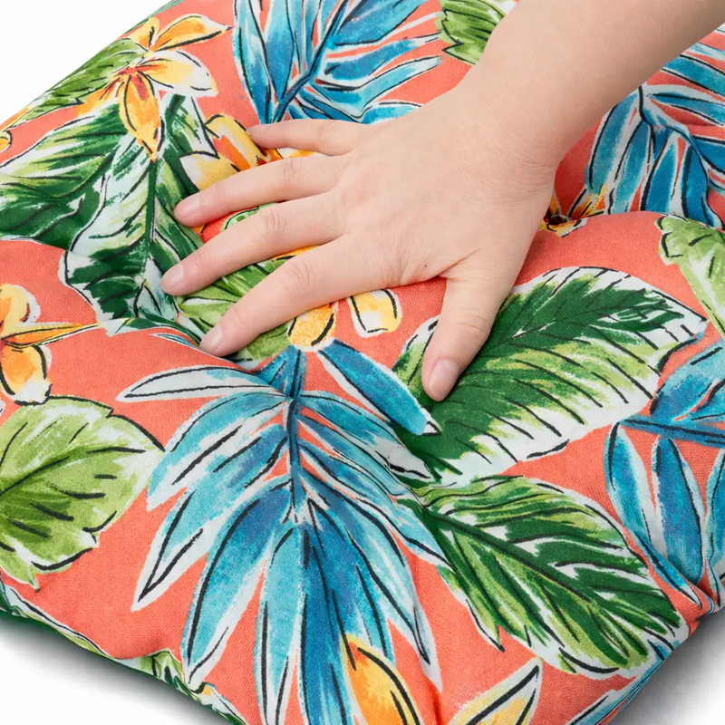 Outdoor Chair Cushions Set of 2, 19 x 19 x 4 Inch Tufted Seat Cushions with Ties by HouseOfZazla