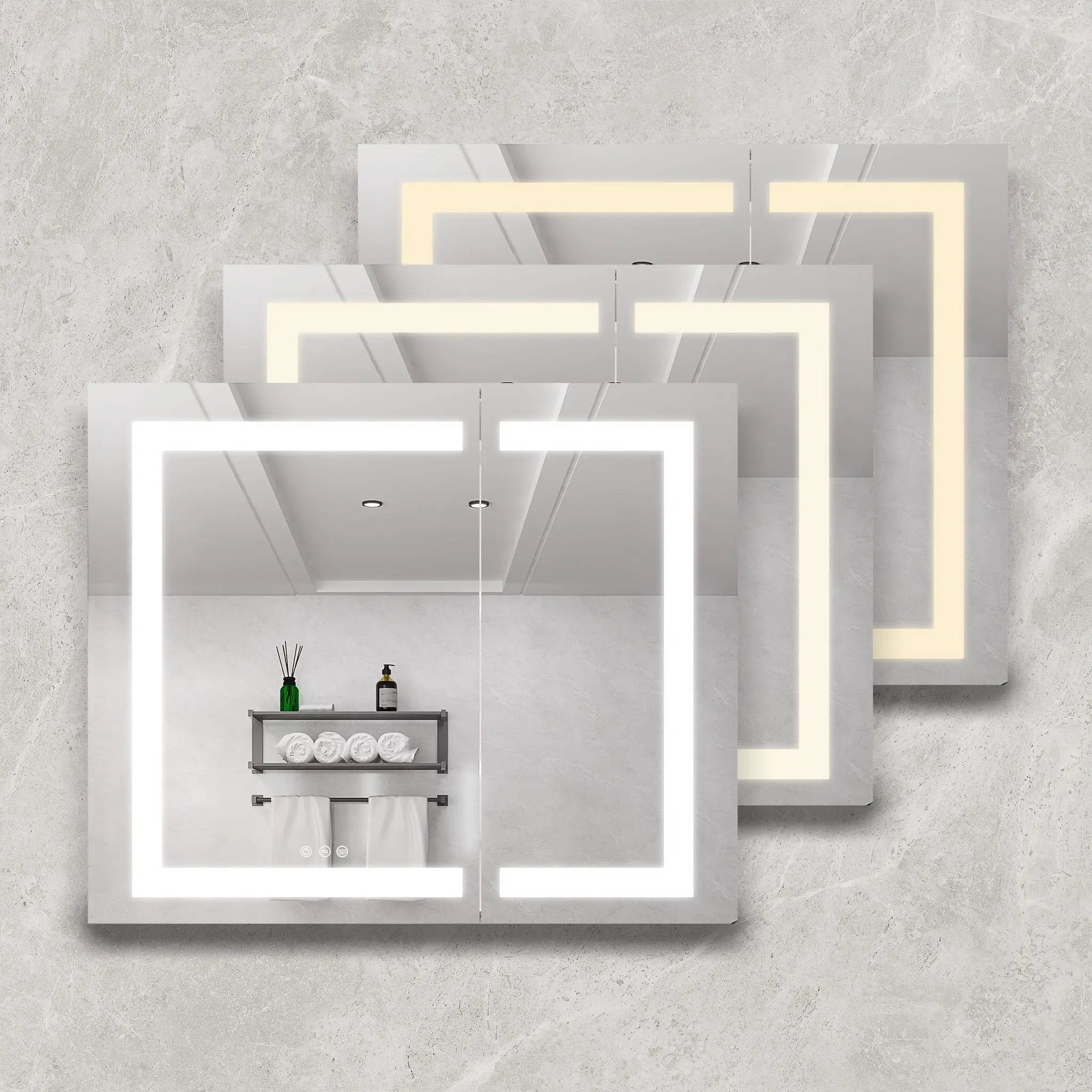 36" X 30" Medicine Cabinet With LED Vanity Mirror, Anti-Fog Recessed Or Surface Mount Bathroom Double Door Large Storage 3000K~6000K Bright Lighted Aluminum Storage Cabinet With Touch Switch - Silver by HouseOfZazla