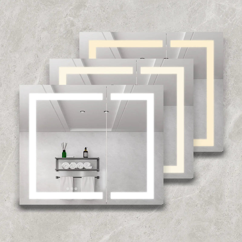 36" X 30" Medicine Cabinet With LED Vanity Mirror, Anti-Fog Recessed Or Surface Mount Bathroom Double Door Large Storage 3000K~6000K Bright Lighted Aluminum Storage Cabinet With Touch Switch - Silver by HouseOfZazla