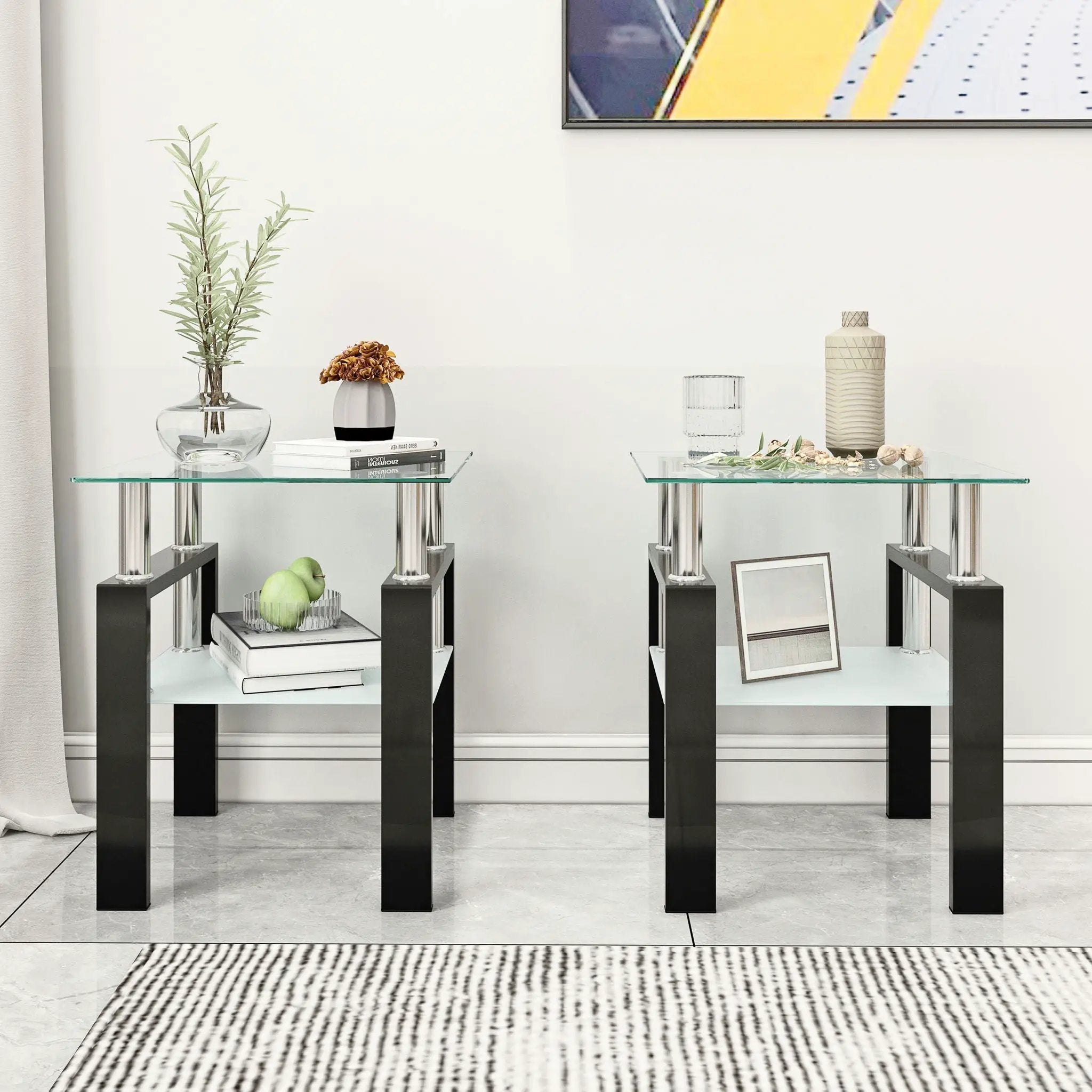 Modern Tempered Glass Tea Table, End Square Table For Living Room by Unique Piece Furniture