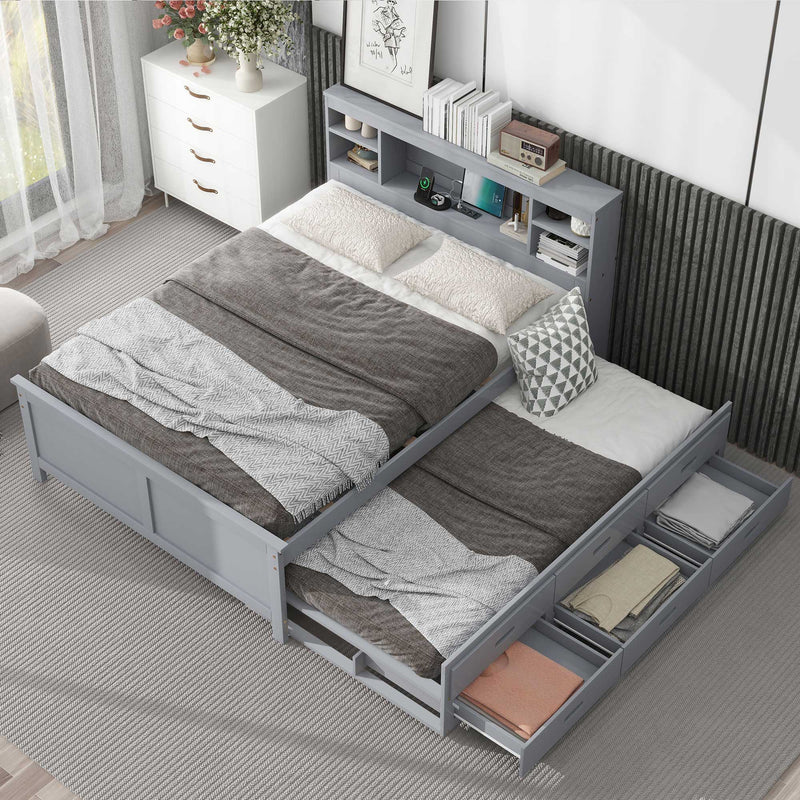 Platform Bed With Storage Headboard, USB, Trundle And 3 Drawers by Unique Piece Furniture