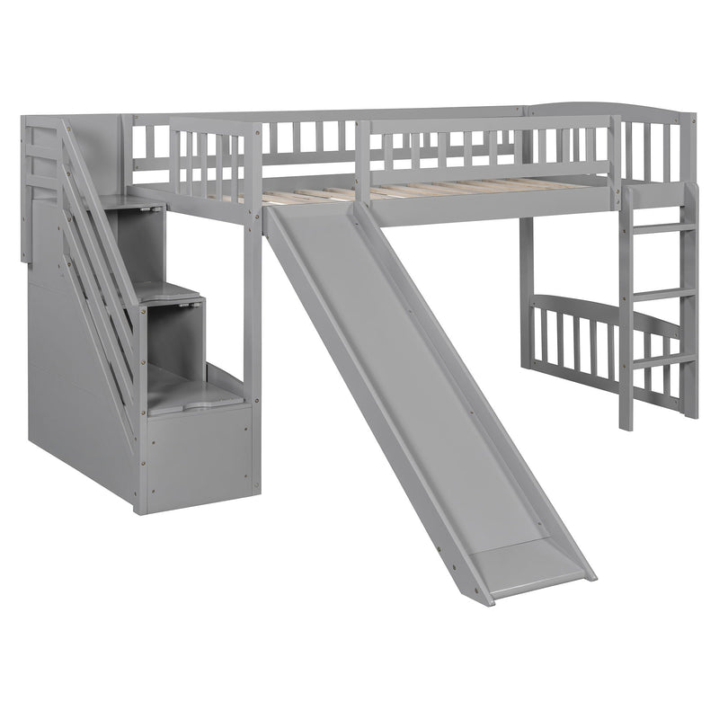 Loft Stairway Bed With 2 Drawers, Convertible Ladder And Slide by HouseOfZazla