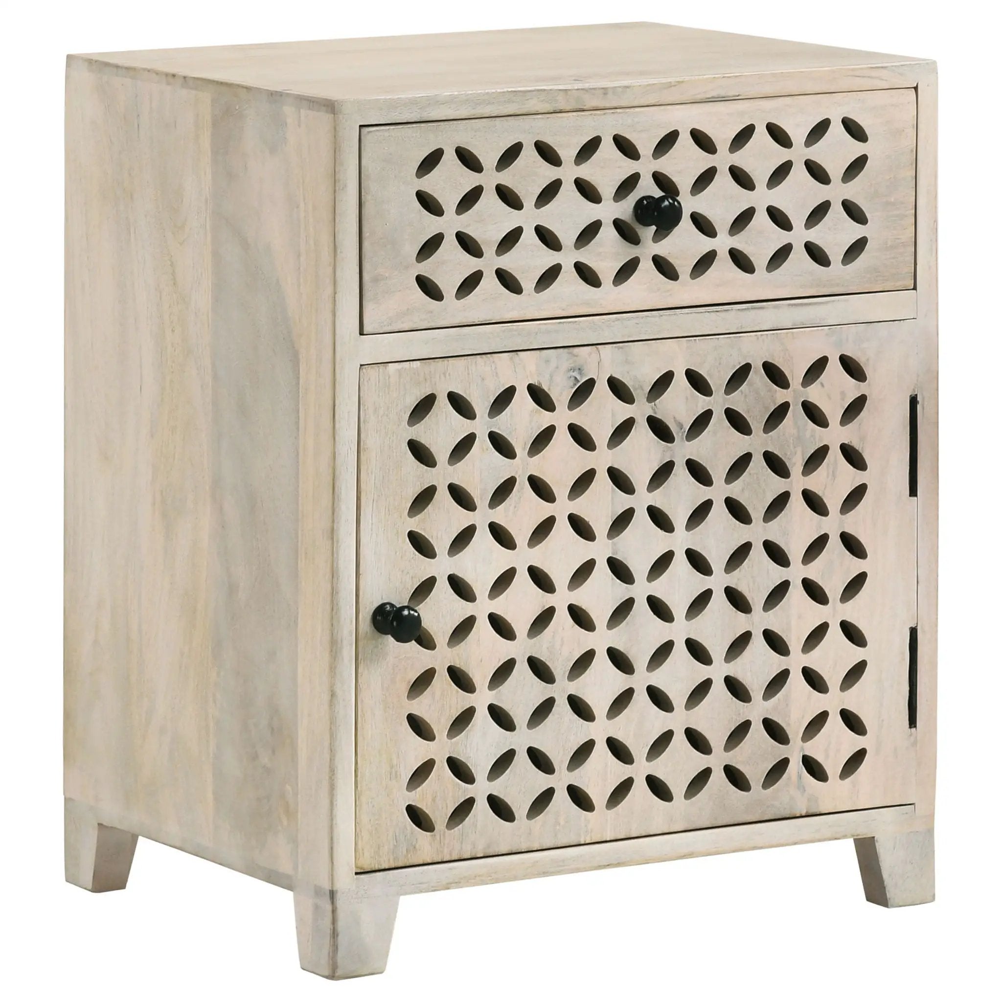 August 1-drawer Trellis Pattern Storage Cabinet White Washed by Unique Piece Furniture