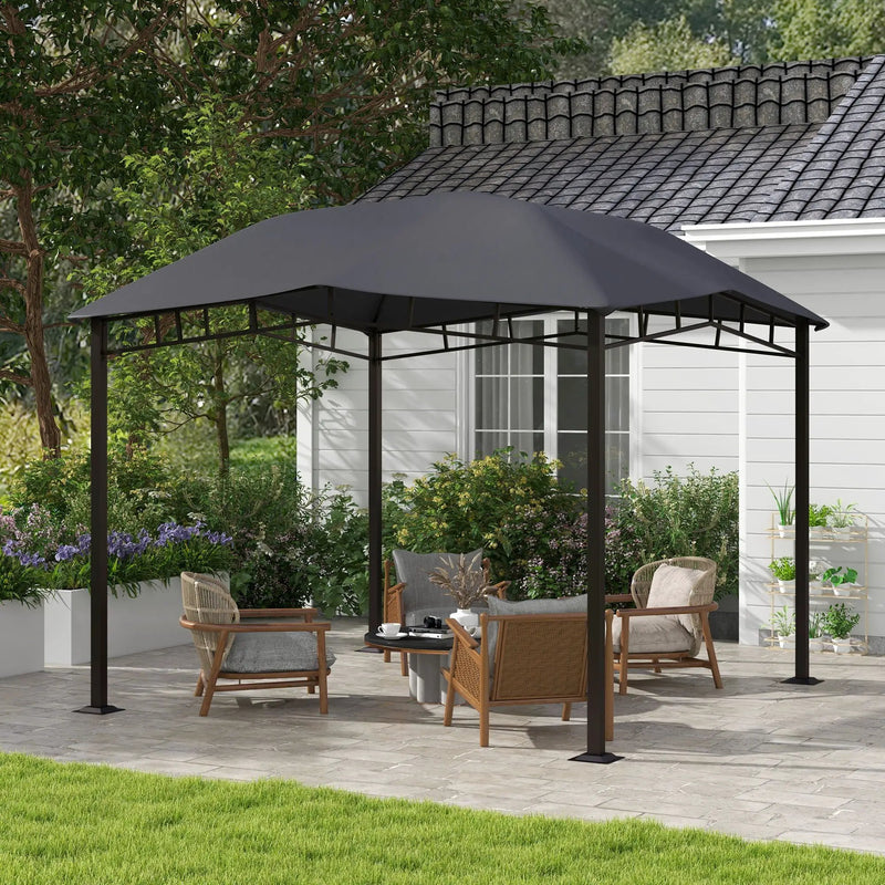Outsunny - 10' x 10' Soft Top Patio Gazebo Outdoor Canopy With Unique Geometric Design Roof, All-Weather Steel Frame - Gray by Unique Piece Furniture