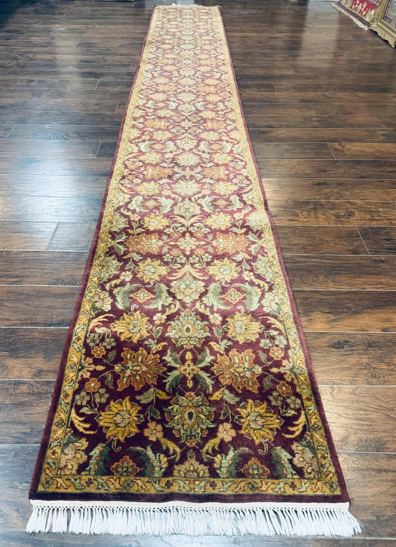 Indian Agra Runner Rug 2.6 x 17.5, Long Runner Rug for Hallway, Floral Handmade by Jewel Rugs