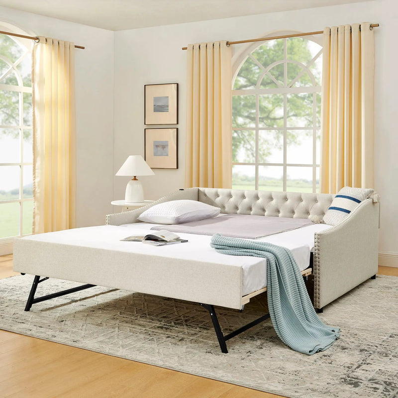 Upholstered Daybed With USB Charging & Pull Out Bed by Unique Piece Furniture