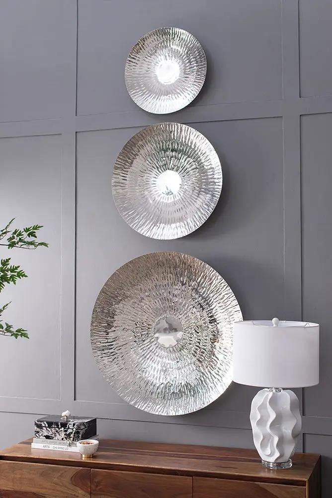 Textured Oversized Disc, Wall Decor For Living Room (Set of 3) - Silver by HouseOfZazla