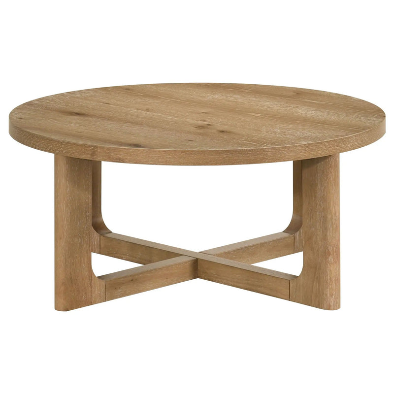 Kessler Round Sculptural Wood Coffee Table Light Oak by Unique Piece Furniture