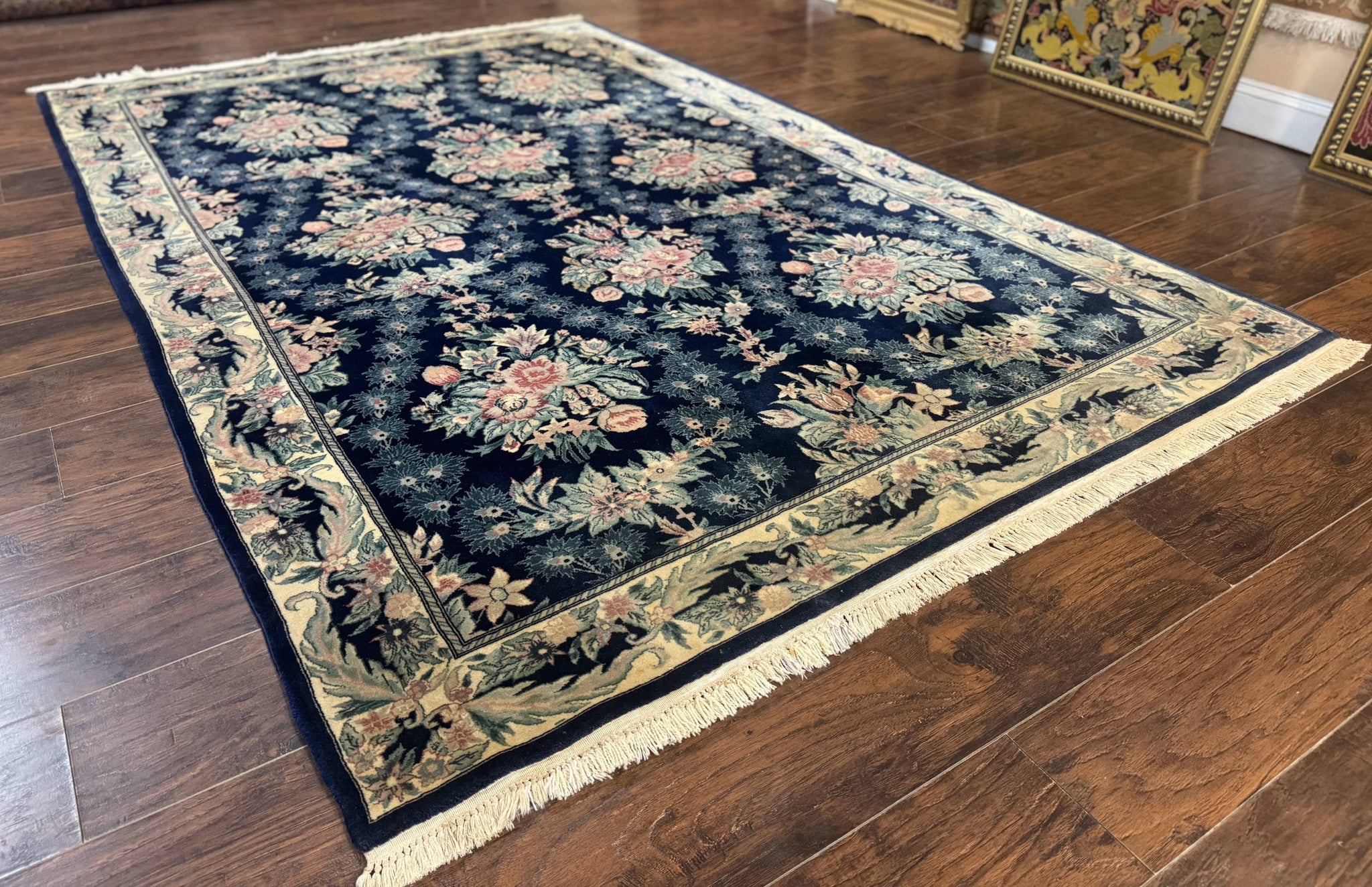Sino Persian Rug 6x9, Navy Blue, Floral by Jewel Rugs