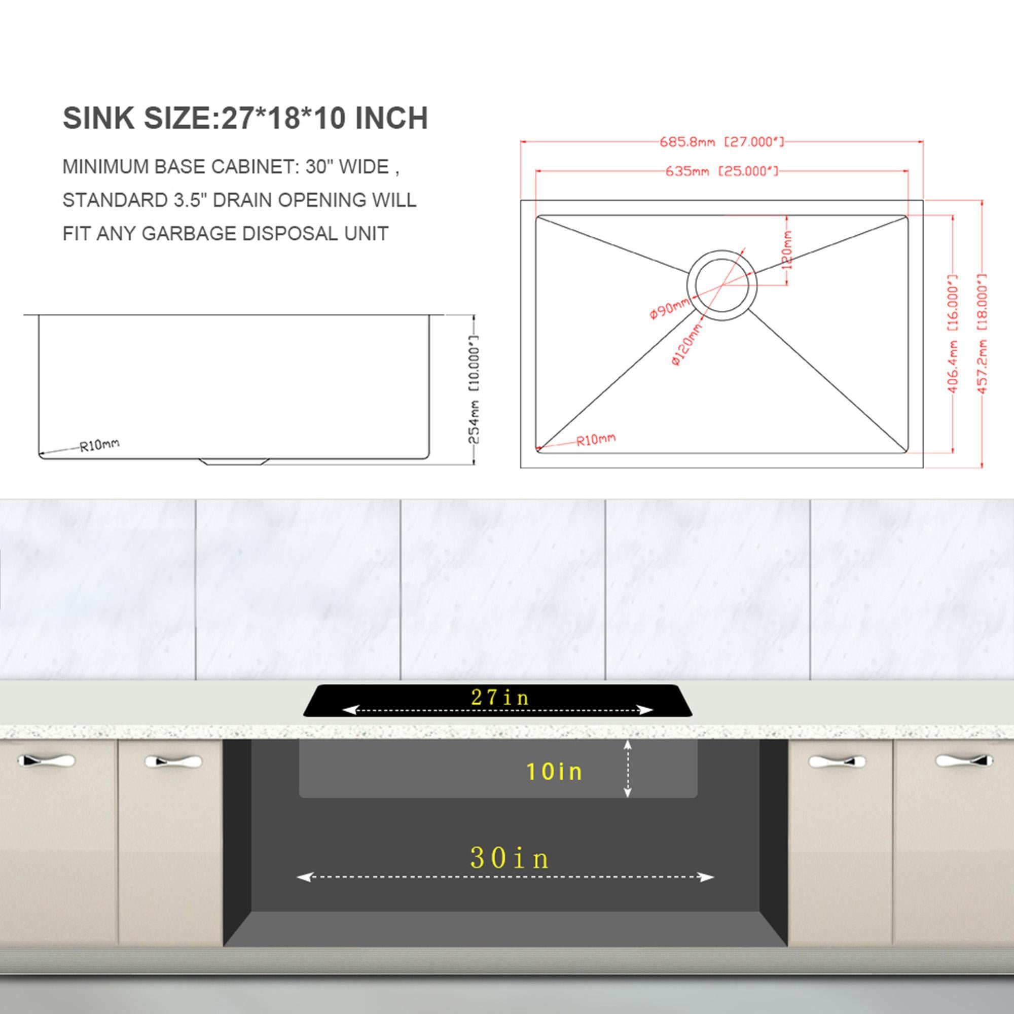Modern Undermount Stainless Steel Kitchen Sink 16 Gauge, Deep Single Bowl by HouseOfZazla