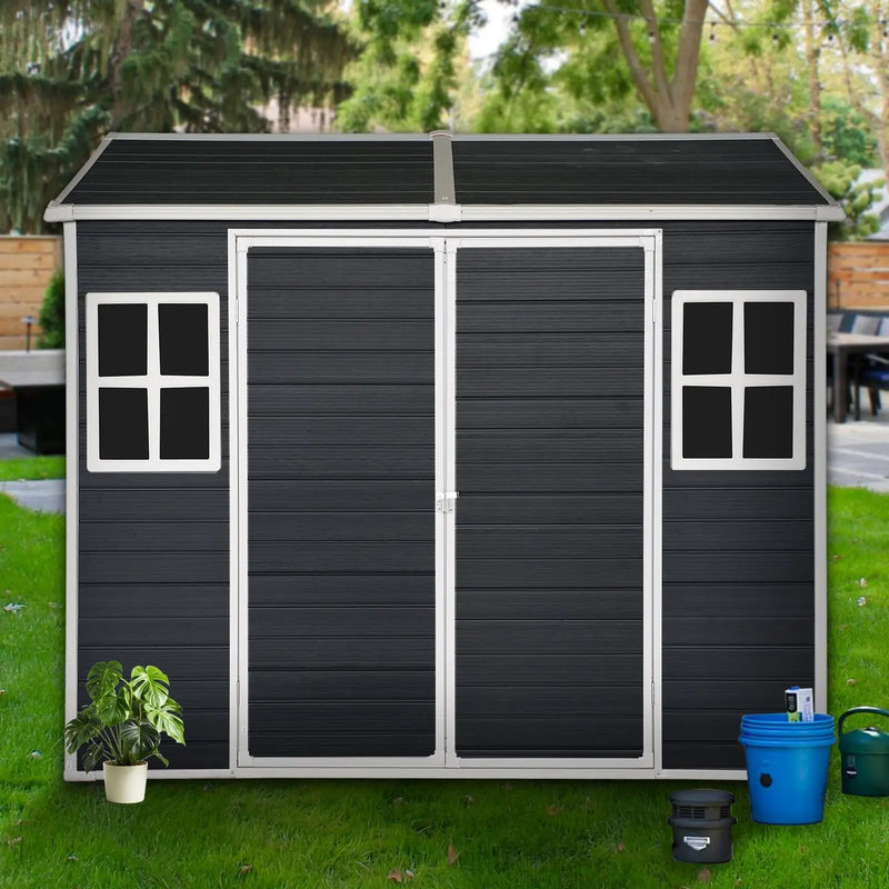 8x4ft Outdoor Resin Garden Shed with Floor and 2 Windows by HouseOfZazla